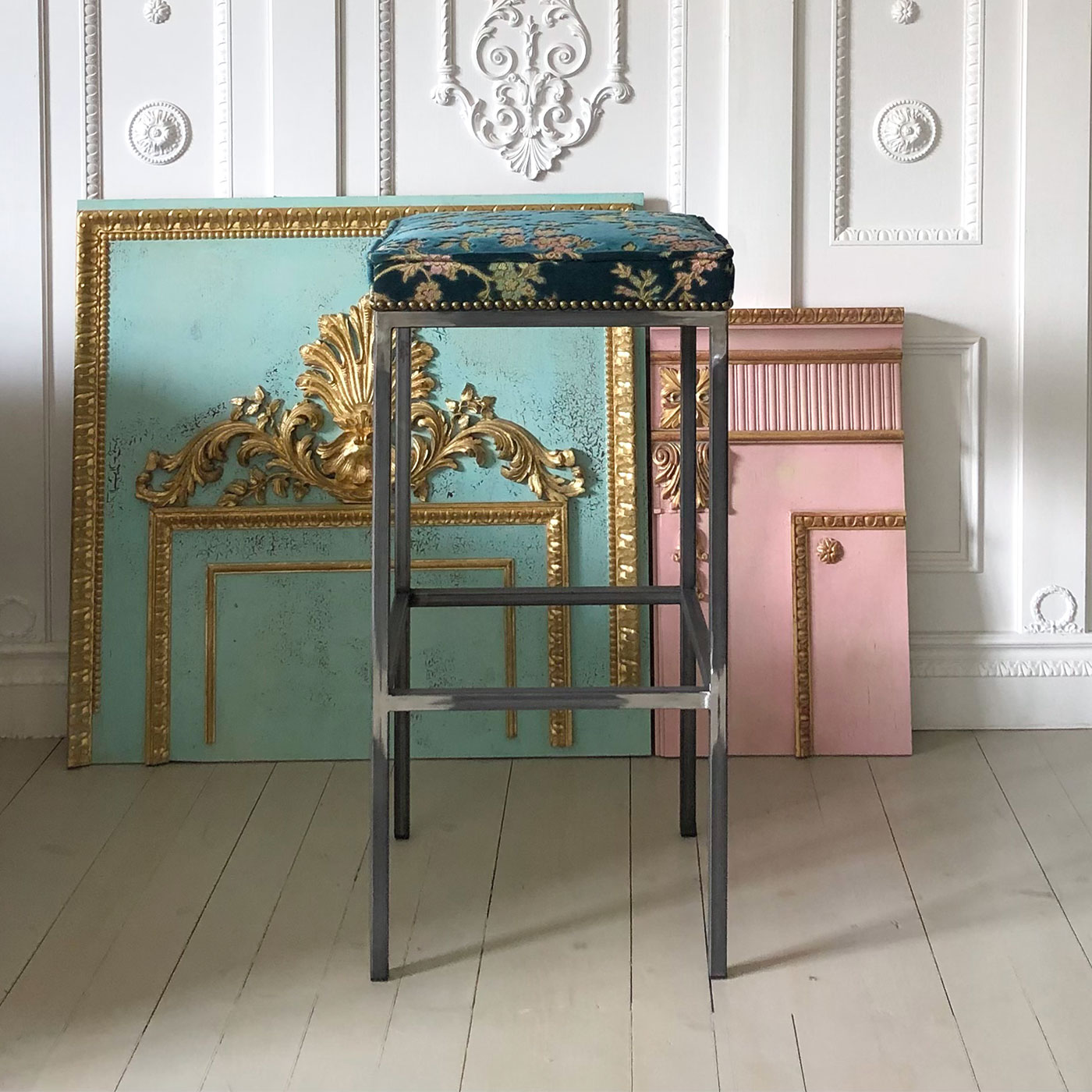 Josef Körber Bar stool with vintage velvet